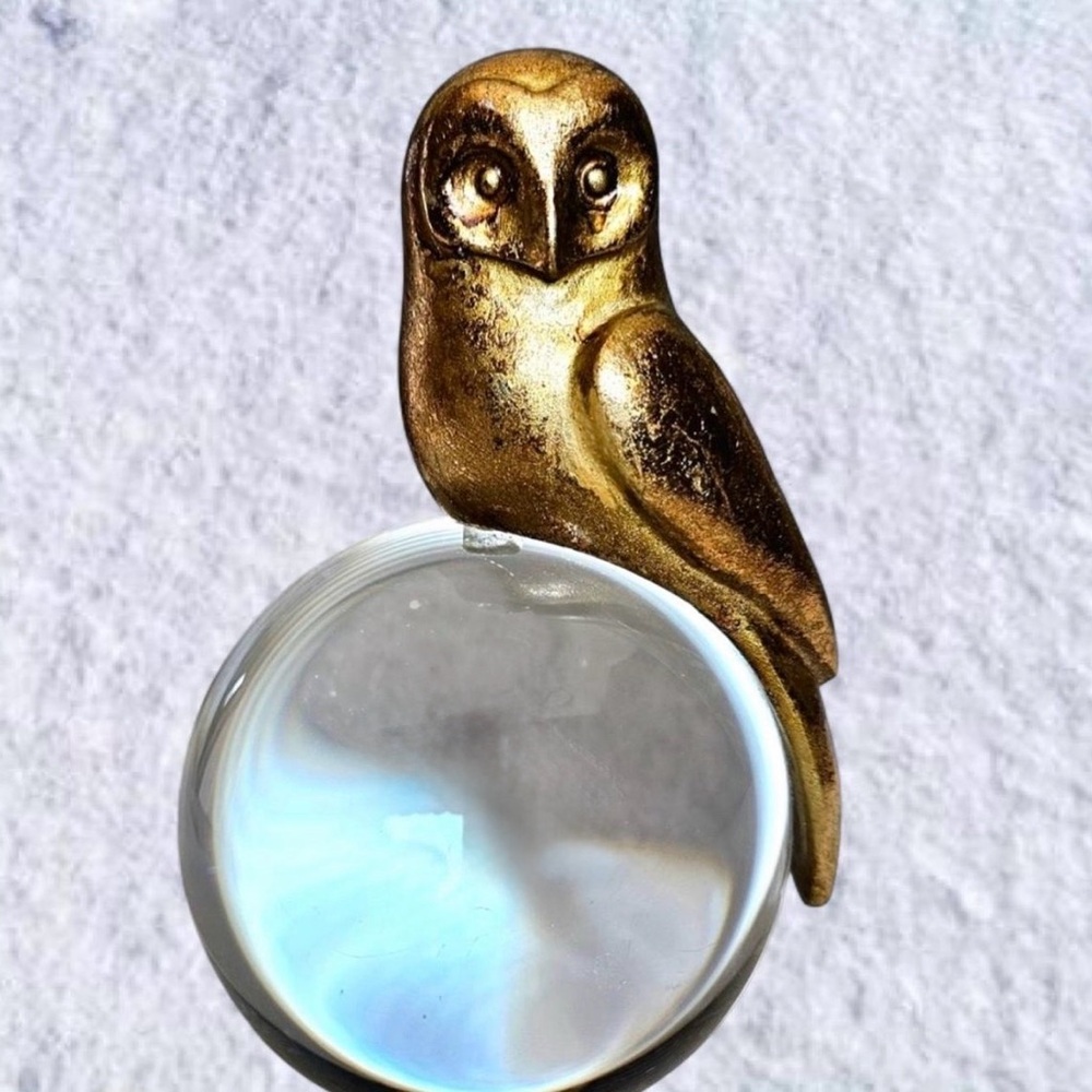 Anthropologie Gold Owl Charlotte Woodland Crystal Ball Glass Orb Decor Figurine